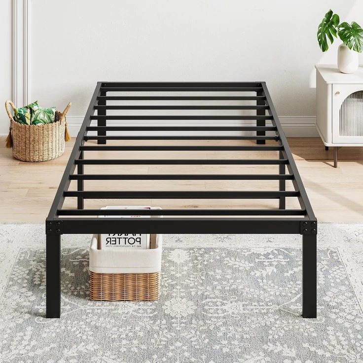 CHICFURN Metallbett 90x200 cm aus Metall mit 31 cm Stauraum und geräuschdämpfenden Kappen Schwarz – Bild 6