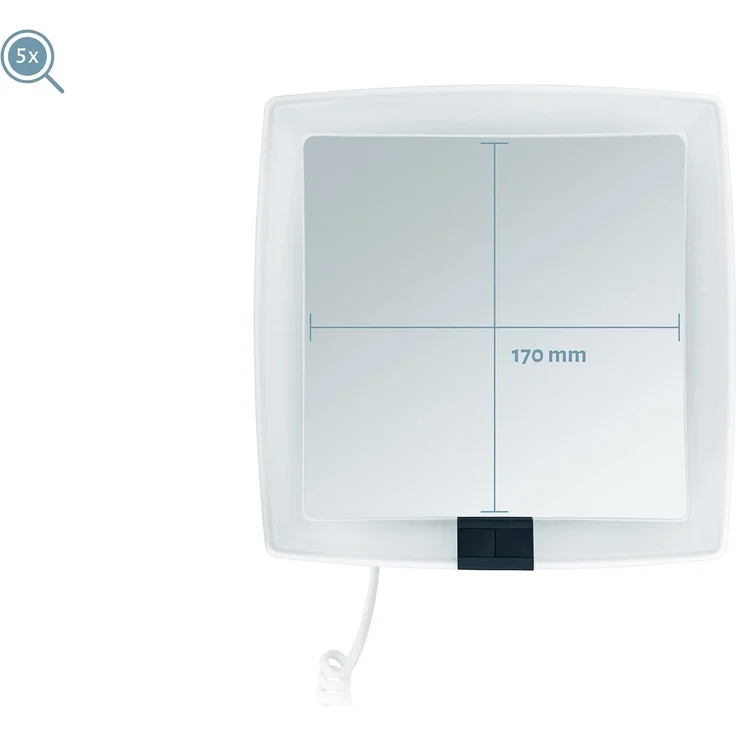 Libaro Kosmetikspiegel mit Sensor LED 5-fach Vergößerung VERONA Schminkspiegel quadratisch, Vergrößerungsspiegel 5x Bewegungssensor Wandmontage weißes Kabel Licht – Bild 4