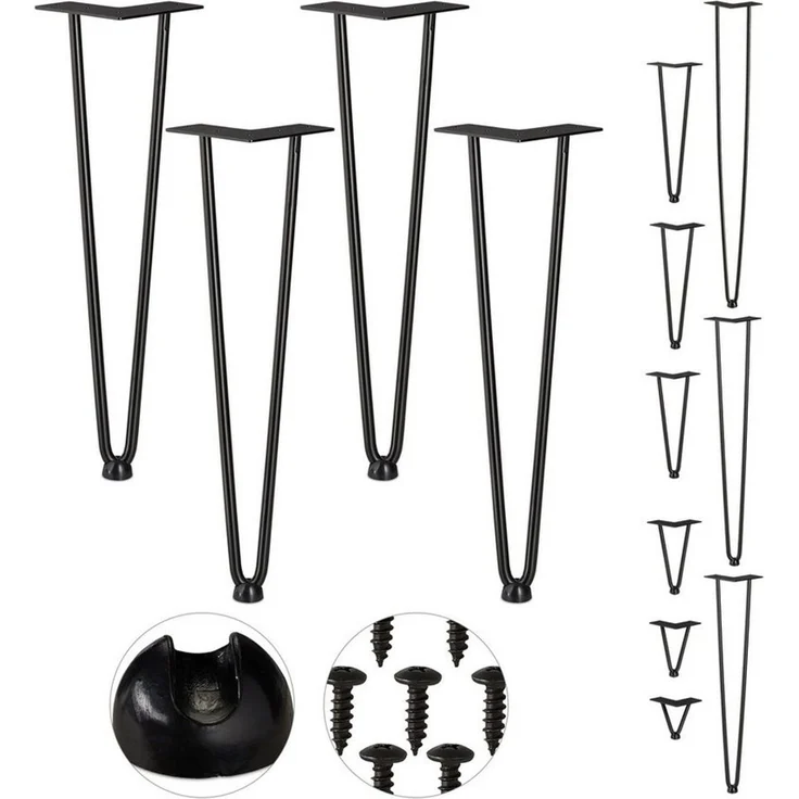 relaxdays Tischbein 4er Set Hairpin Legs mit 2 Streben, 45 cm - 2 Stangen – Bild 5