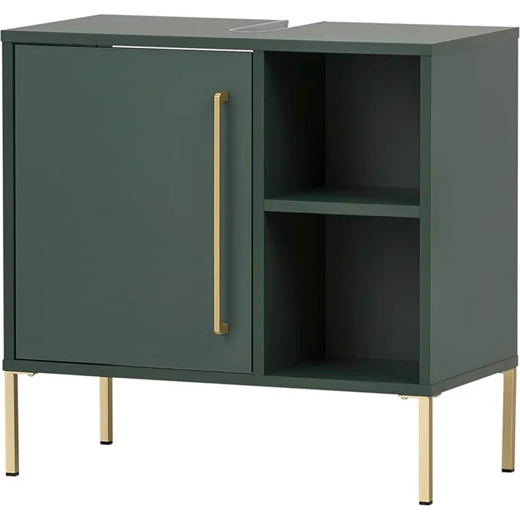 Schildmeyer Kent Waschbeckenunterschrank, Holzwerkstoff, waldgrün/Gold, 65,3 x 33,1 x 63,3 cm