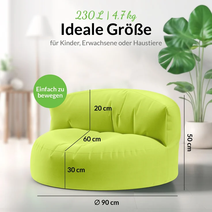 Green Bean® Sitzsack Sofa mit Füllmaterial - Lounge im Sitzsack-Design 90x50cm mit ergonomischer Rückenlehne & waschbarem Bezug - Indoor und Outdoor geeignet in Hellgrün – Bild 3