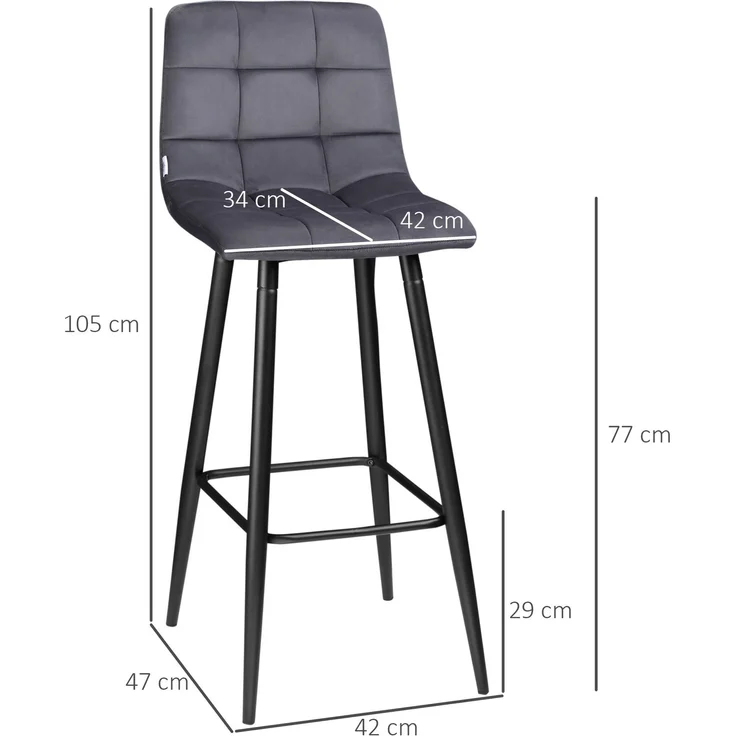 HOMCOM Barhocker-Set, Polyester, Stahl, Grau, 42L x 55B x 103H cm – Bild 3