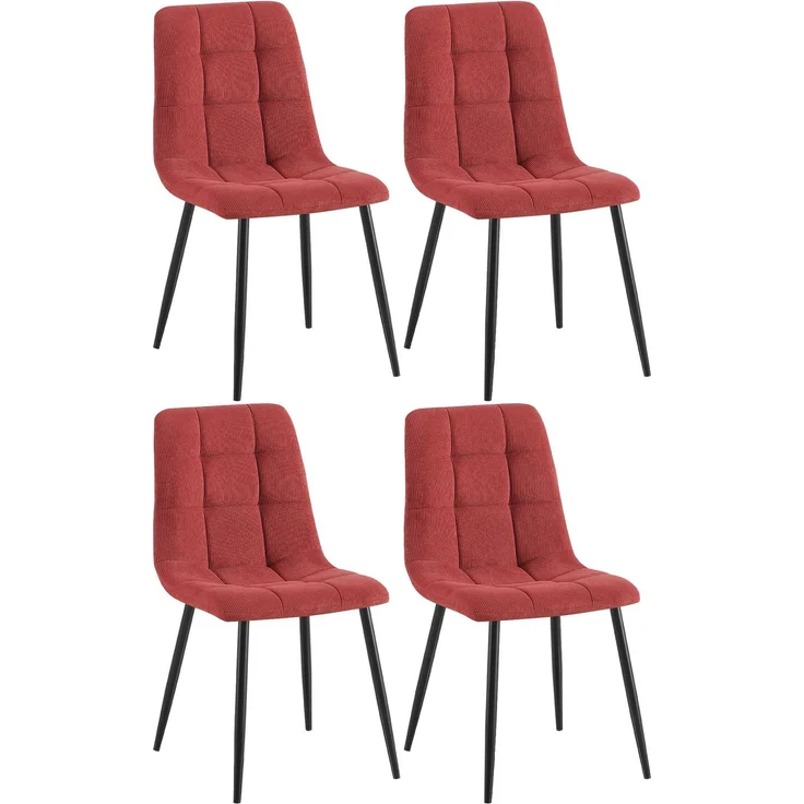 CLP 4er Set Esszimmerstuhl Tilde gepolstert mit Rückenlehne bis 150 kg belastbar,Farbe:bordeauxrot;Material:Cord – Bild 1