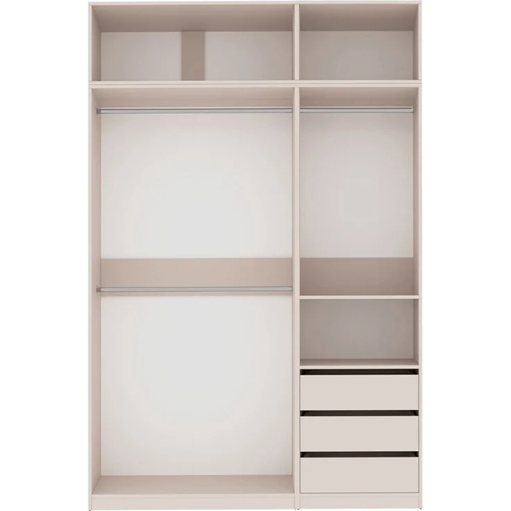 Marmex Möbel Tres Set-H/N Eckkleiderschrank ohne Türen, Eckschrank mit Aufsatz. Garderobenschrank-Set für Kleidung, Schuhe, laminierte Spanplatte, graubeige cashmere 111/100x246x51 cm – Bild 6