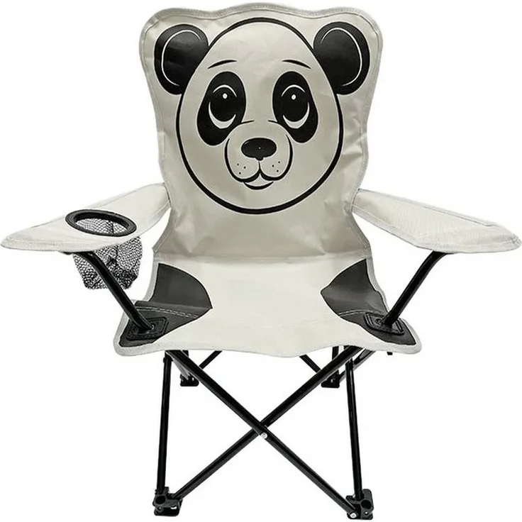 Mojawo Klappstuhl Kinder Anglersessel Hellgrau mit Getränkehalter und Tasche Motiv Panda