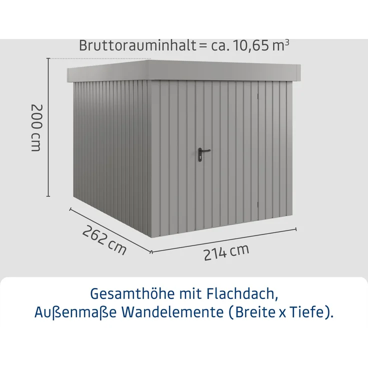 Hörmann Ecostar Metall-Gerätehaus "Euroline Trend" mit Flachdach EFD 6, graualuminium, 214 x 262 cm,1-flüglige Tür – Bild 3