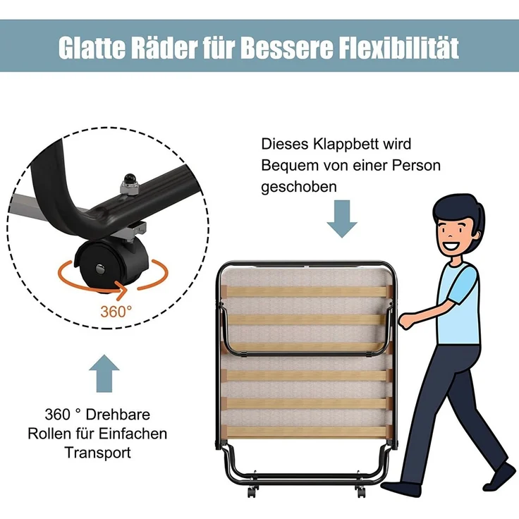 COSTWAY Gästebett mit Matratze aus Rückstellschaum, klappbares, bis 200 kg belastbar, 190 x 80 x 33 cm – Bild 2