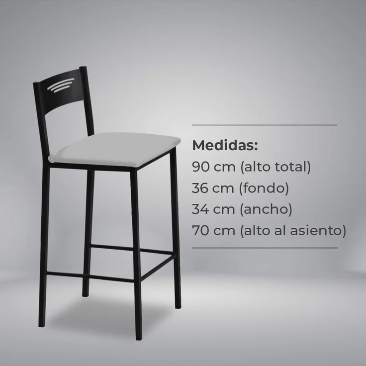 ASTIMESA - Hohe Küchenhocker mit Rückenlehne - Gestell schwarz und Sitzfläche aus Kunstleder - Farbe des Sitzes: grau. Lieferumfang: 1 Stück - Maße: 90 cm (Gesamthöhe) – Bild 7