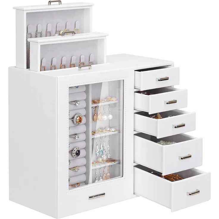 Yorbay Schmuckkasten Groß mit 8 Schubladen, Schmuckkoffer mit Glasfenster für Damen, Schmuckschatulle für Halsketten, Ringe, Armbänder, Ohrringe – Bild 1