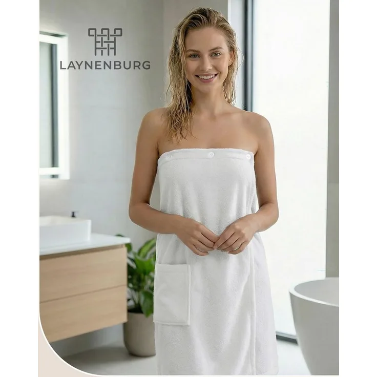 Laynenburg Saunatuch Saunakilt Damen aus Baumwolle Frottee - Saunatuch mit Knopfverschluss, pflegeleichtes Saunazubehör mit Knopfverschluss & Gummizug