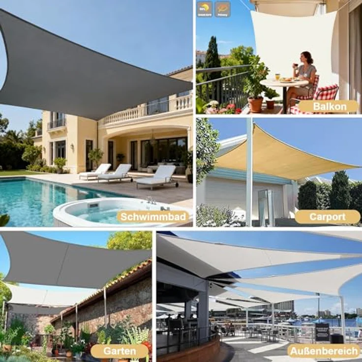 LOVE STORY Sonnensegel Wasserdicht 3x4 m Rechteckig PES Polyester Sonnenschutz Windschutz Balkon Terrasse 95% UV-Schut,für Balkon Garten,Anthrazit – Bild 7