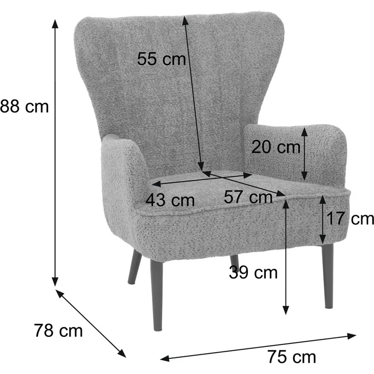 Lounge-Sessel HWC-K37, Cocktail-/Ohrensessel Polsterstuhl Retro Vintage Stoff Chenille (500g/m²) ~ grau – Bild 3