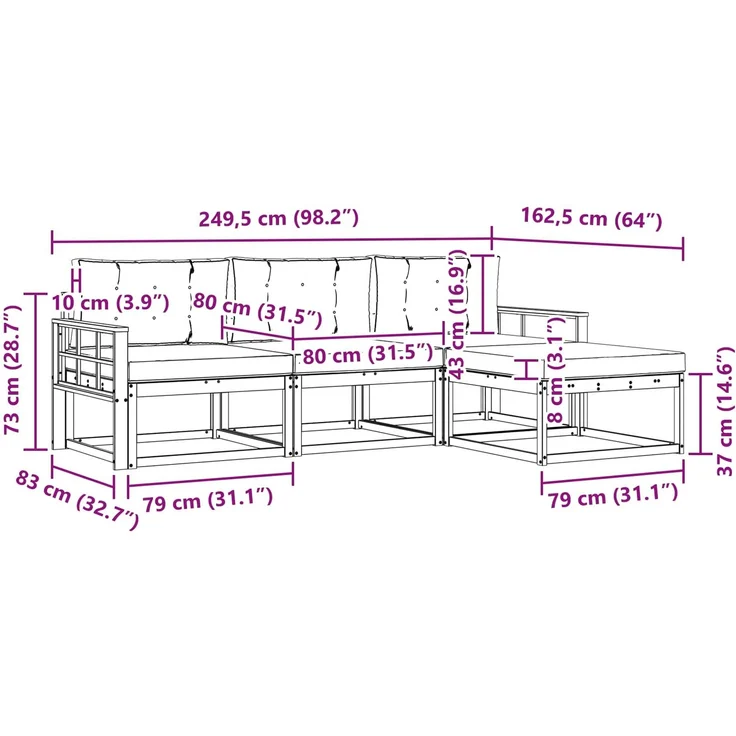 vidaXL Outdoor-Sofagarnitur 4 stk. Weiß und Anthrazit Polyester 3386281 – Bild 8
