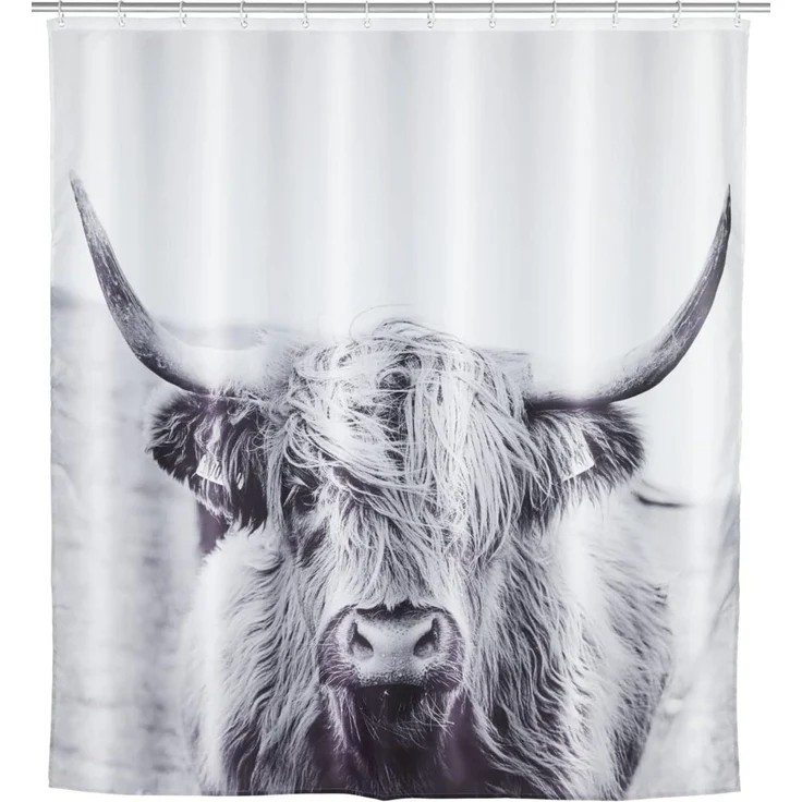 WENKO YAK Duschvorhang 180 x 200 cm, Weiß/Grau – Bild 1