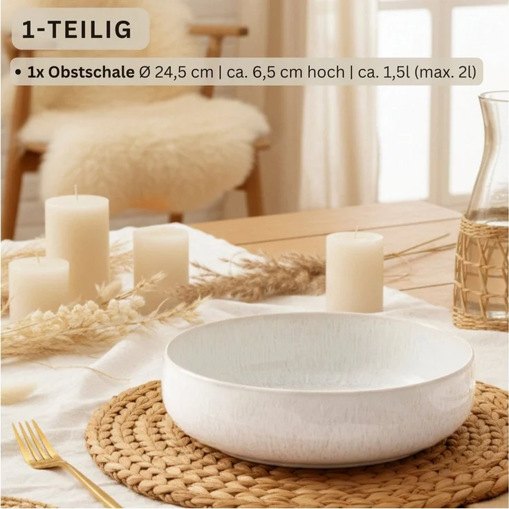 SÄNGER Servierschale Korfu, Steingut, (Set, 1-tlg), Obstschale, Creme Beige, Handmade, Premium Collection – Bild 1