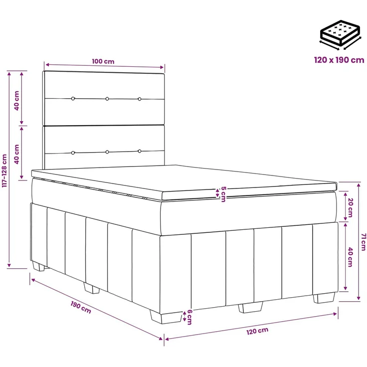 vidaXL Boxspringbett mit Matratze Creme 120 x 190 cm Stoff 3454097 – Bild 11