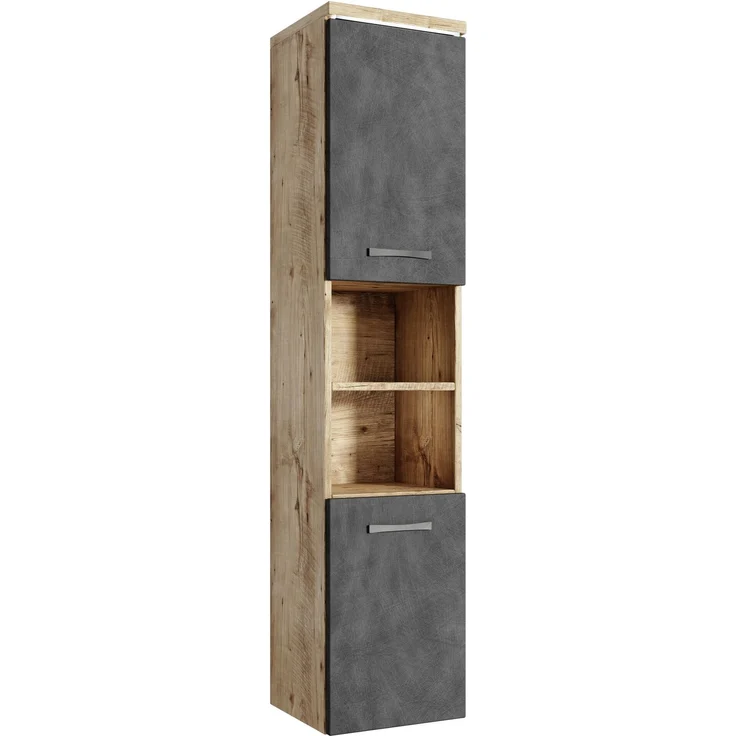Badplaats Badezimmerschrank Paso 35 x 35 x 160 cm Kastanien Eiche mit Dunkel Grau - Hoch Badschrank Mit 2 Türen – Bild 1