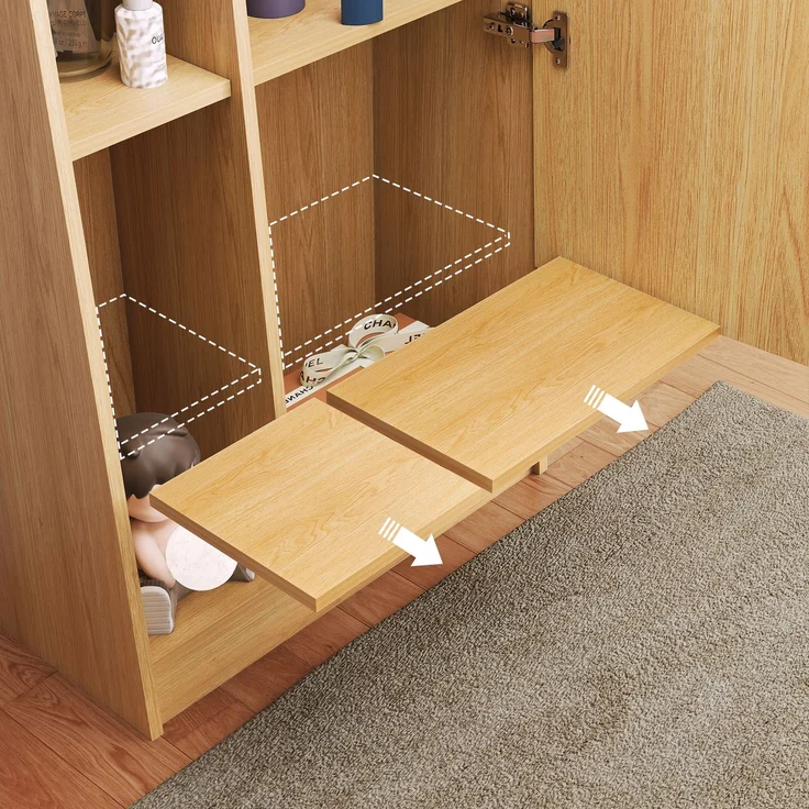 LVHOM Dielenschrank mit Ganzkörperspiegel 165cm hoch, Multifunktionaler Spiegelschrank aus Holz, schmaler Badezimmerschrank mit verstellbaren Böden, Natur – Bild 5
