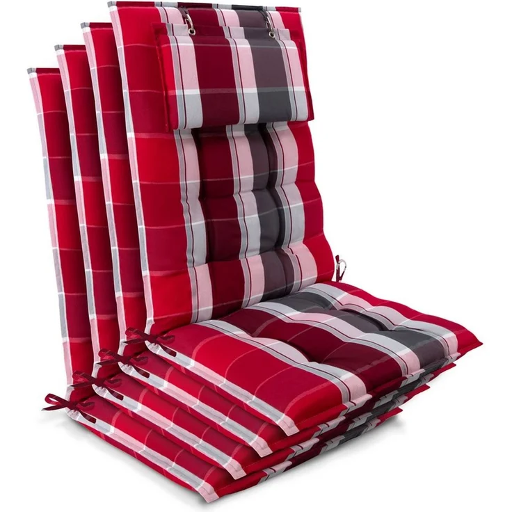 Beautissu Hochlehnerauflage 4er Set Sun-HL Hochlehner Auflage 120x50x8cm Rot-Anthrazit-Gestreift, Mit Kopfpolster, rutschfest & robust – Befestigungsbänder, UV 5 – Bild 1