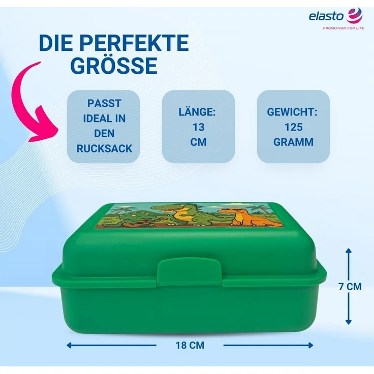elasto Lunchbox Dino Motiv Brotdose mit Trennschale - Kinder Vesperbox für die Schule
