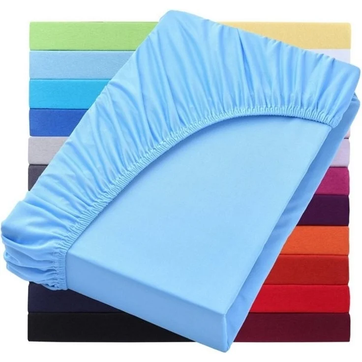 NatureMark Spannbettlaken Jersey Basic Spannbetttuch, 100% Baumwolle, Gummizug: rundum, (1 Stück), in vielen Größen und Farben, bis 40cm Steghöhe, 200x220cm, Hell blau – Bild 4