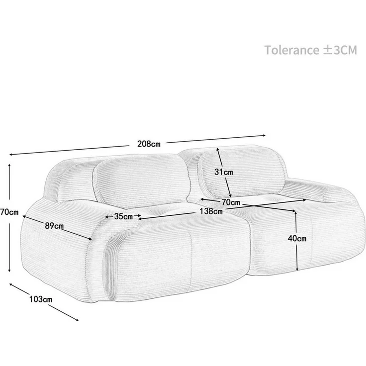 Leawin Sofa Modulares Cord-Loveseat 2-Sitzer Sofa – Flexibles Wohnzimmer-Sofa, Gemütliches Cordsofa mit rutschfester Basis & geschwungenen Armlehnen – Bild 1
