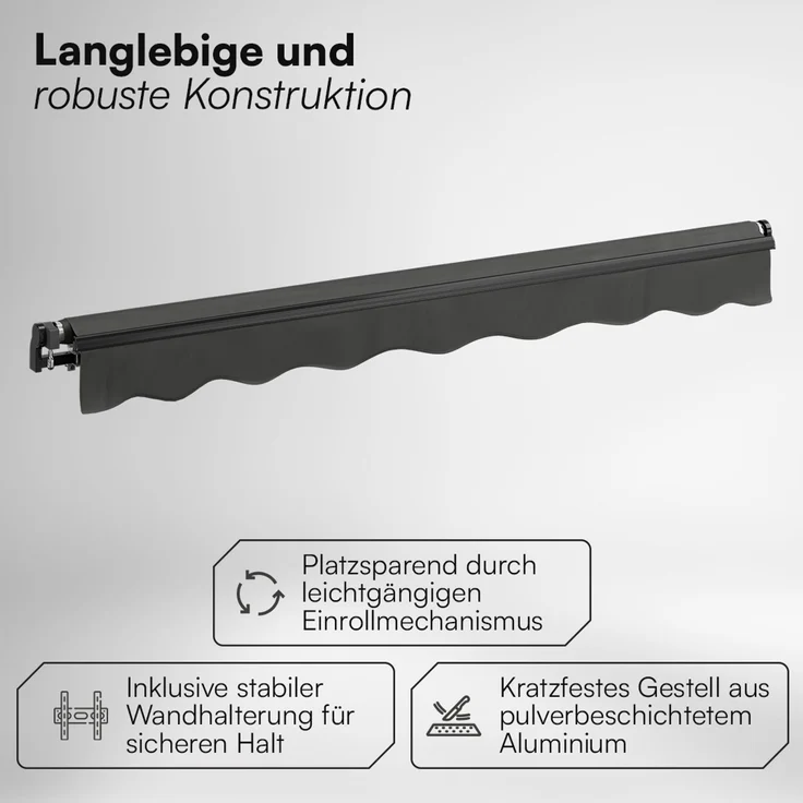 STEELSØN 'Kestria' Gelenkarmmarkise 250x200 cm, anthrazit, wetterfest und blickdicht, Markise mit Aluminium-Kassette und Wandhalterung, Balkonmarkise mit Handkurbel – Bild 4