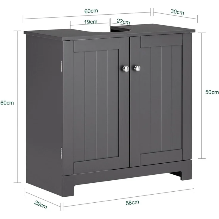 SoBuy BZR18-II-DG Waschbeckenunterschrank, MDF, Lackiert, Dunkelgrau, 58 x 60 x 29 cm – Bild 3