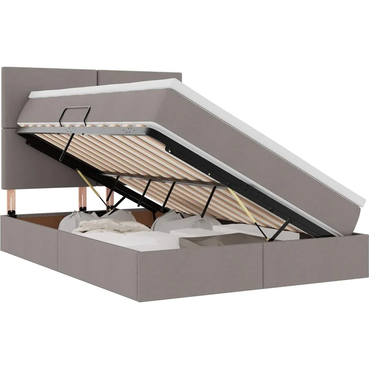 vidaXL LED-Speicherbett mit Matratze Taupe 140 x 200 cm Stoff 3372360 – Bild 2