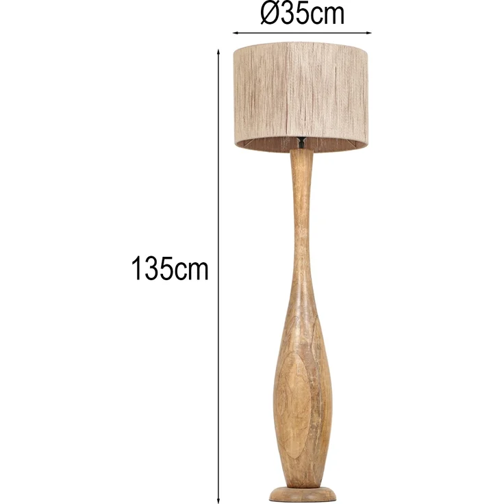 LED Stehleuchte aus Naturholz mit Lampenschirm aus Jute, Höhe 135cm – Bild 4