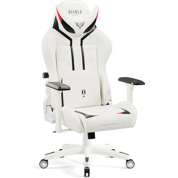 Diablo X-Ray Gaming Stuhl Bürostuhl Gamer Chair Schreibtischstuhl 4D Armlehnen Ergonomisches Design Kunstleder Perforation Wippfunktion Weiß-Schwarz King (XL)