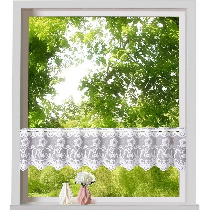 Weckbrodt Scheibengardine Mantua (1 St), Stangendurchzug, halbtransparent, Jacquard, Bistro, Jacquard, strukturiert, floral, geblümt, Gardine, Store – Bild 2