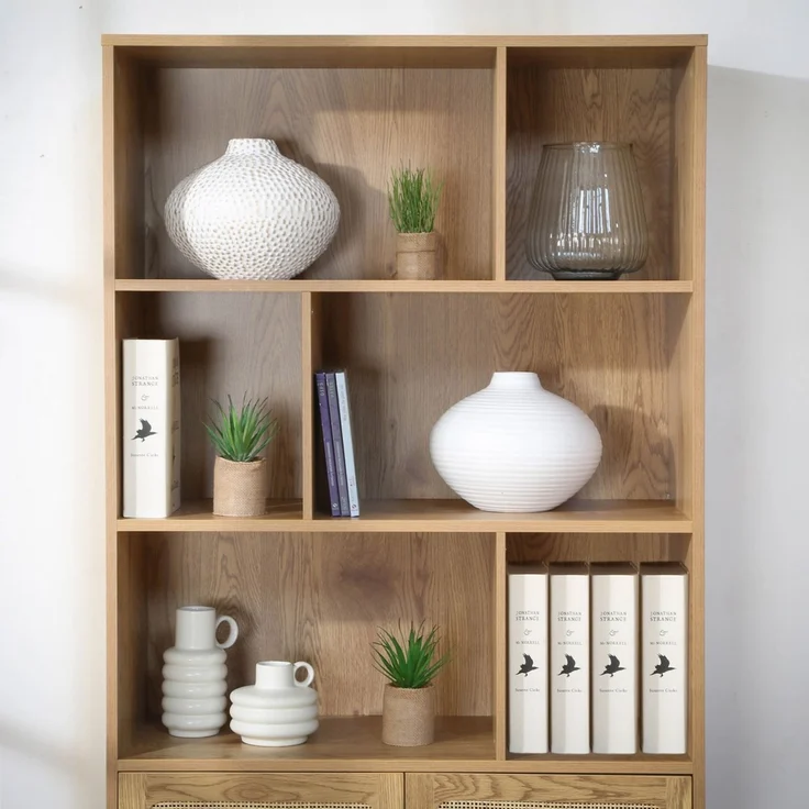 Casâme 'JAYA' Bücherregal mit Stauraum 2 Türen in Holzoptik - L80 x H175 cm - Helles Holz – Bild 4