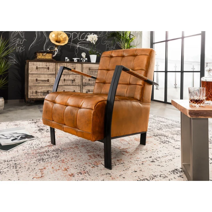 Sessel Echtleder 64x76x83 cognac IRON LABEL #13 – Bild 9