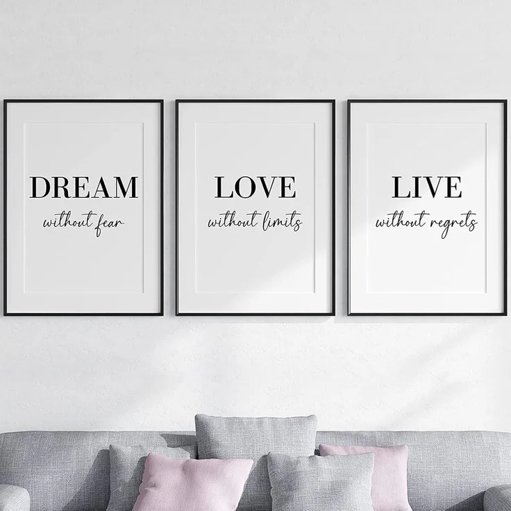 Poster Set 3er Dream Love Live Schwarz Weiß Wandkunst 30x40cm – Bild 2