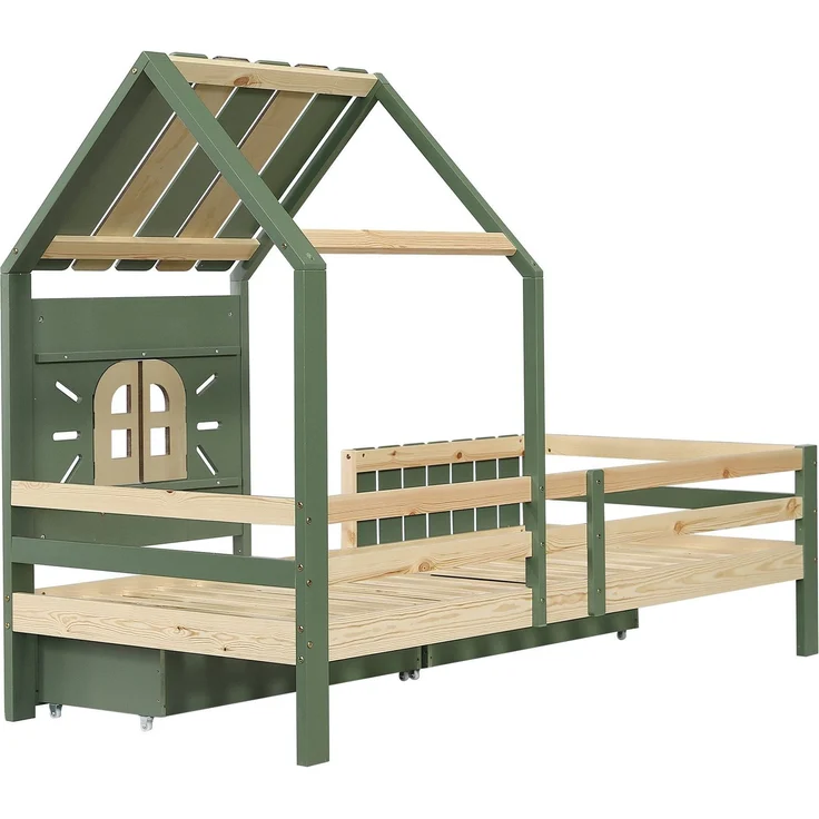 Hausbett mit Rausfallschutz, Lattenrost und Schubladen, 90x200 cm, Kinderbett, Kiefer, Einzelbett – Bild 8