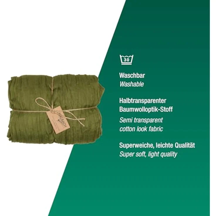 Halbach Seidenbänder Tischläufer | Breite: 70 cm Länge: 3 m | waschbarer Tischläufer für Hochzeiten, Geburtstage oder Tischdeko | schmale Tischdecke in Baumwoll-Optik | Farbe: olivgrün – Bild 5