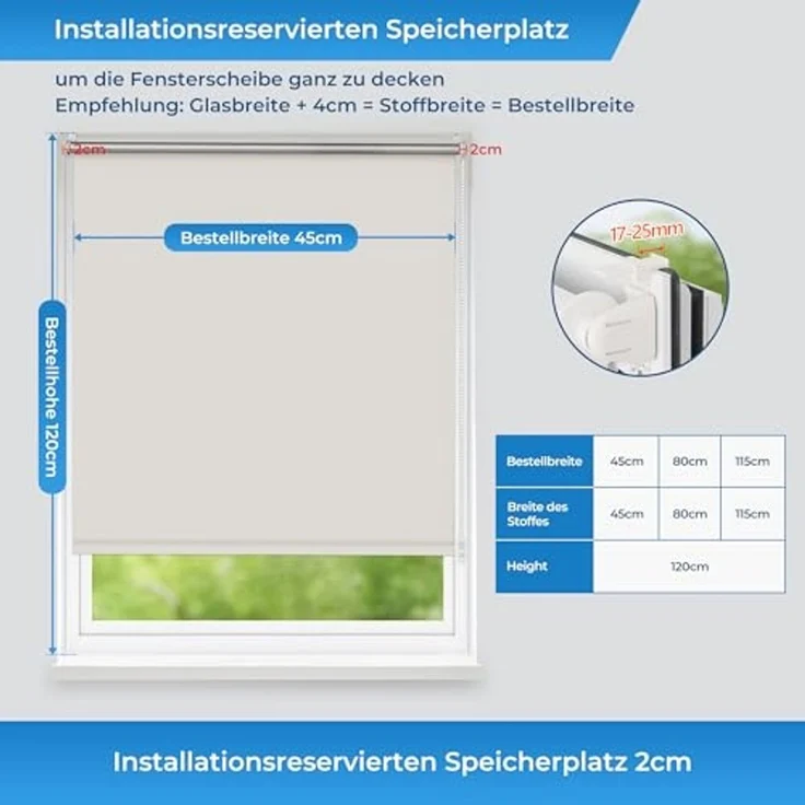 Homland Verdunkelungsrollo klemmfix Thermorollo ohne Bohren/mit Bohren Creme 65x170 cm (BxH), Hitzeschutz und Sichtschutz, Wandmontage & Deckenmontag Seitenzugrollo für Fenster und Tür – Bild 5