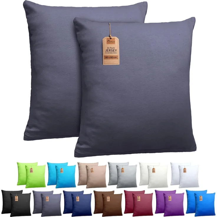 NatureMark 2er Pack Jersey Kissenbezug Kissenhülle Kissenbezüge Seitenschläferkissen Nackenkissen viele Größen und Farben ÖKO-TEX (80x80 cm, Anthrazit grau)