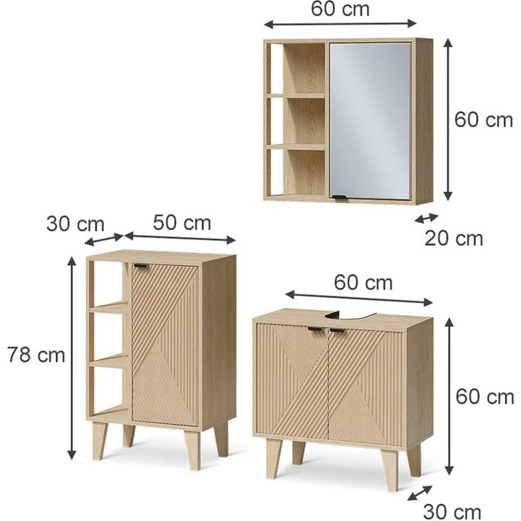 Vicco Badmöbel-Set Arven, Eiche, 3-er Set mit Midischrank, (3-St, 3er Set) – Bild 2