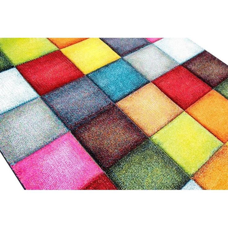 Carpetia Teppich Teppich modern Teppich Wohnzimmer Karo bunt gelb rot blau grün, rechteckig, Höhe: 13 mm – Bild 2