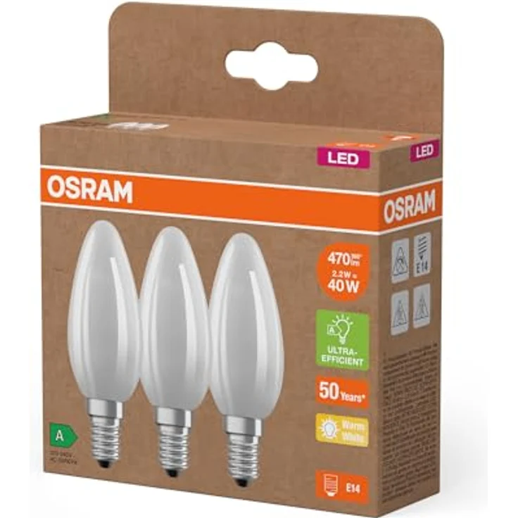 OSRAM LED Kerze matt E14, 2,2W, warmweiß (827), EEK A, 3er-Pack – Bild 4