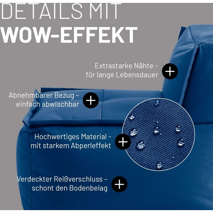 Lumaland Sitzsack-Sofa, Polyester, Mittelteil, Dunkelblau, 70 x 81 x 54 cm – Bild 5