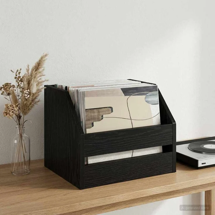 vidaXL Vinyl Album Box Schwarz Eichen-Optik 38 x 30 x 29 cm 8012812 – Bild 1