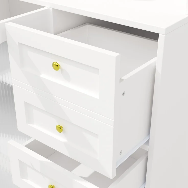 Buffetschrank mit LED-Lichtleiste & Fluted Glas, 120x40x188 cm, Weiß – Bild 10