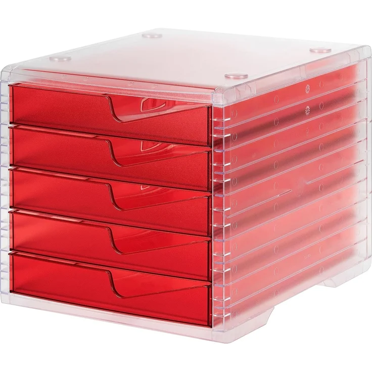 Styro Schubladenbox styrowingsbox 5 Schübe light transparent/cranberry – Bild 1