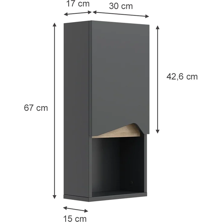 Badschrank Marelle Anthrazit/Artisan 30 x 67 cm mit Tür und offenem Fach Vicco – Bild 3