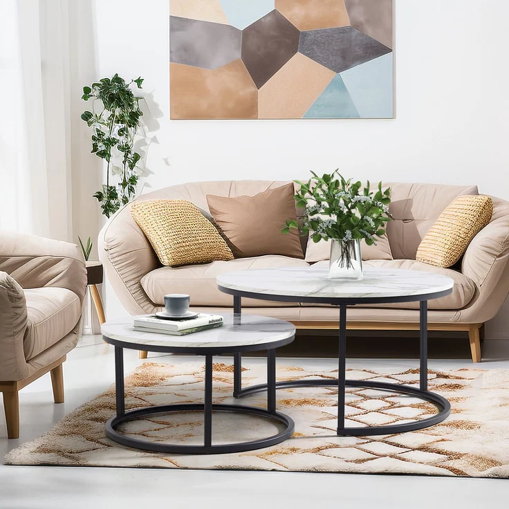 Couchtisch 2-teiliges Couchtisch-Set mit tabiler Eisenrahmen & leicht zu reinigende MDF-Tischplatte 2 -St 2 -St. geeignet für Wohnzimmer – Bild 7