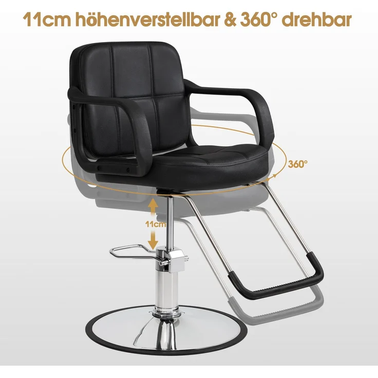 BarberPub Friseurstuhl, Friseursessel, Friseureinrichtung mit Hydraulikpumpe 360° Drehbar, Bedienungsstuhl Höhenverstellbar, Barber Stuhl Friseurstühle Kunstleder, 2043 (Schwarz) – Bild 4