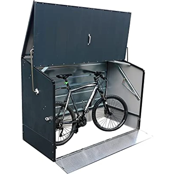 tepro Trimetals Metallgerätehaus Fahrradbox mit klappbarer Einfahrtsrampe für bis zu 3 Fahrrädern, anthrazit – Bild 2